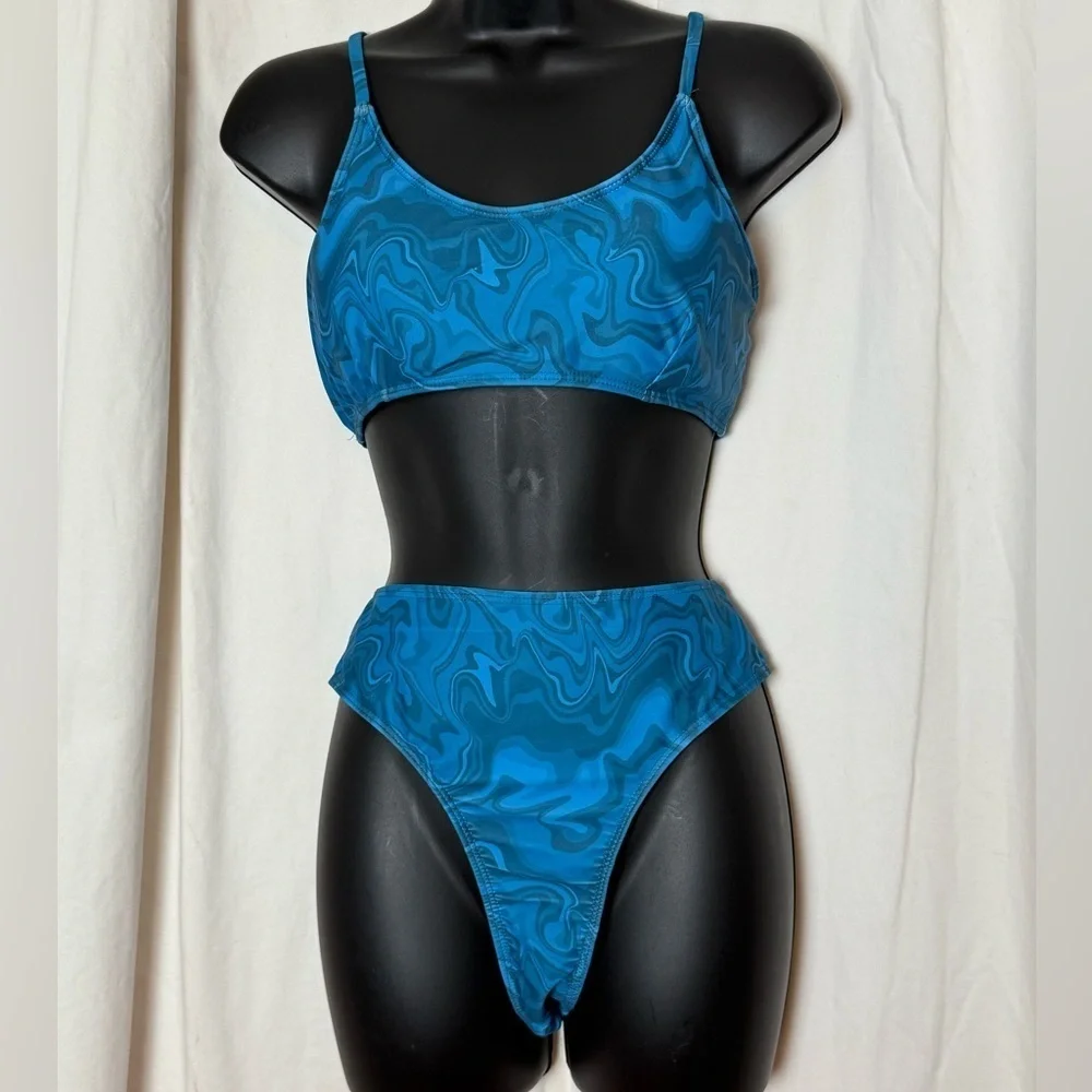Ocean Blue Wave Women's Sz‎ L 3 Pc Bikini Set Top, Bikini Bottom & Cover Shorts